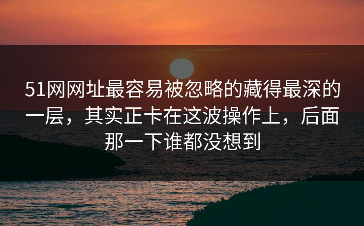 51网网址最容易被忽略的藏得最深的一层，其实正卡在这波操作上，后面那一下谁都没想到